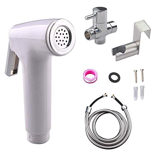 JIYTG Toilet Brush Hand Held Bidet Sprayer Stainless Steel Spraye Toilet Bidet Shower Head with Hose and Bracket Holder Bidet Spray Gun Set