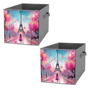 paris eiffel tower painting foldable storage bins with handles storage cubes closet organizer for living room bedroom 2pcs