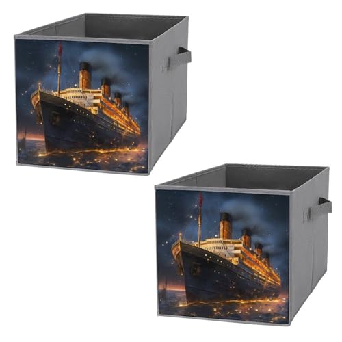 Titanic Cruise Ship Voyage Foldable Storage Bins with Handles Storage Cubes Closet Organizer for Living Room Bedroom 2PCS