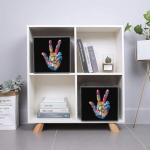 Tie Dye Peace Sign Foldable Storage Bins with Handles Storage Cubes Closet Organizer for Living Room Bedroom 6PCS