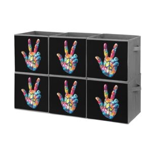 tie dye peace sign foldable storage bins with handles storage cubes closet organizer for living room bedroom 6pcs