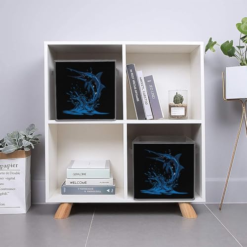 Beautiful Blue Marlin Fishing Foldable Storage Bins with Handles Storage Cubes Closet Organizer for Living Room Bedroom 2PCS