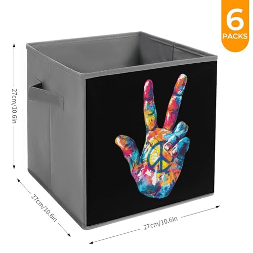 Tie Dye Peace Sign Foldable Storage Bins with Handles Storage Cubes Closet Organizer for Living Room Bedroom 6PCS