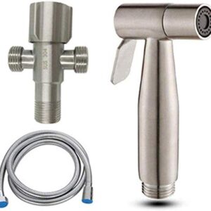 JIYTG Toilet Brush Hand Held Bidet Sprayer Stainless Steel Spraye Toilet Bidet Shower Head with Hose and Bracket Holder Bidet Bidet Washer 304 Stainless Steel Toilet Spray Gun Faucet Set