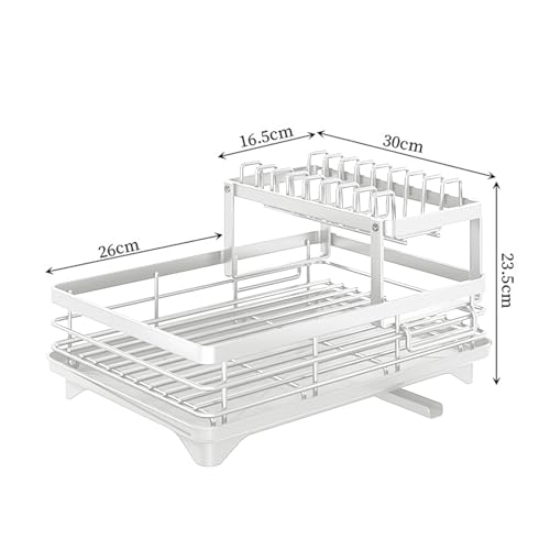 cadciehe Double Layer Storage Rack Kitchen Counter Drainer Strong Load-bearing Dish Drying Rack with Anti-Rust Coating 2 Tier Plates Organizer White 1