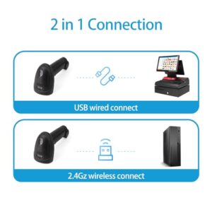 Snnozy Wireless 1D Barcode Scanner 2.4G + USB Wired Connection CCD Scanning Head for Paper and Screen Codes Compatible with Windows Android Linux Mac System for Supermarket Retail Library Logistics