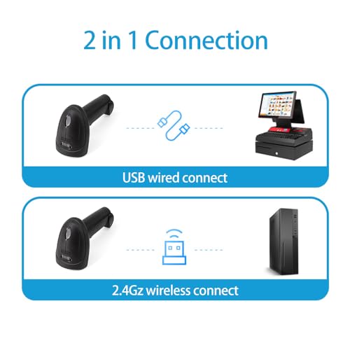 Snnozy Wireless 1D Barcode Scanner 2.4G + USB Wired Connection CCD Scanning Head for Paper and Screen Codes Compatible with Windows Android Linux Mac System for Supermarket Retail Library Logistics