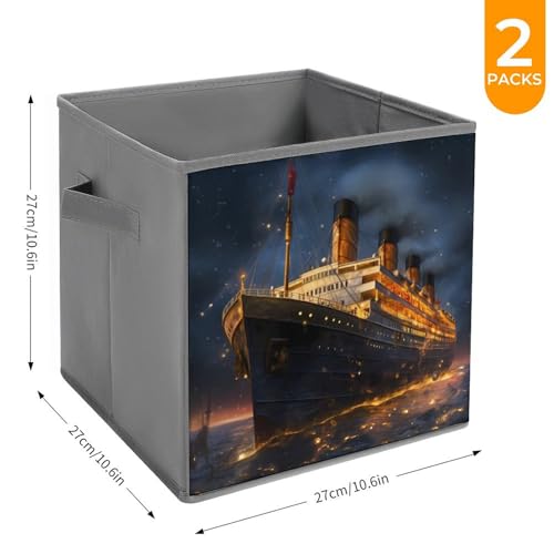 Titanic Cruise Ship Voyage Foldable Storage Bins with Handles Storage Cubes Closet Organizer for Living Room Bedroom 2PCS