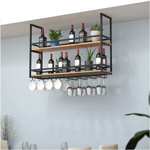 ceiling wine glass holder - hanging solid wood wall shelves - wall mounted iron art plant stand, 2 tier kitchen display stand, easy to install hanging storage rack, bearing 70kg(80*30*80cm(31*12*31 in