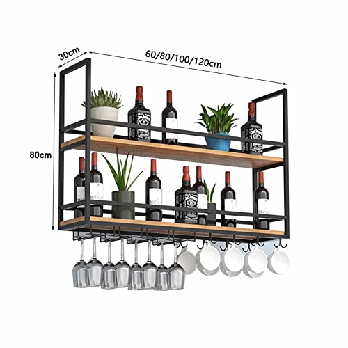 Ceiling Wine Glass Holder - Hanging Solid Wood Wall Shelves - Wall Mounted Iron Art Plant Stand, 2 Tier Kitchen Display Stand, Easy To Install Hanging Storage Rack, Bearing 70kg(80*30*80cm(31*12*31 in