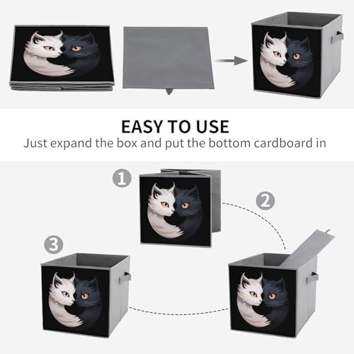 Yin And Yang Cats Funny Foldable Storage Bins with Handles Storage Cubes Closet Organizer for Living Room Bedroom 2PCS