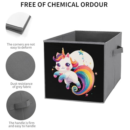 Unicorn Cat Foldable Storage Bins with Handles Storage Cubes Closet Organizer for Living Room Bedroom 6PCS