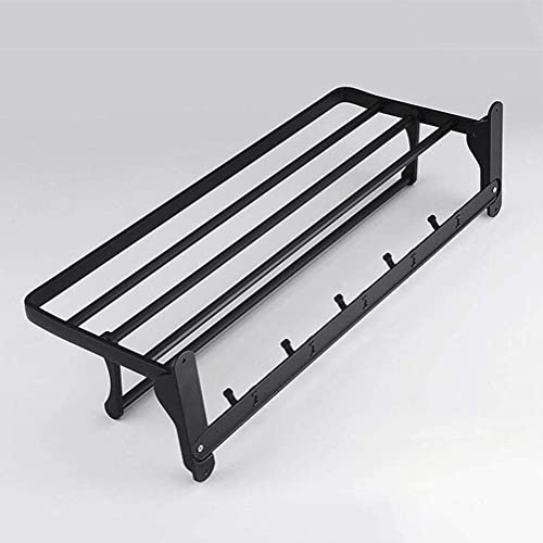 Towel Racks, Towel Rack Towel Holder Bathroom Towel Rail Foldable Double Towel Holder Bathroom Shelf Wall Towel Rack with Hooks Shelf Storage Rack Wall Shelf Organizer Bath Towel Holder/Black/60Cm