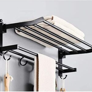 Towel Racks, Towel Rack Towel Holder Bathroom Towel Rail Foldable Double Towel Holder Bathroom Shelf Wall Towel Rack with Hooks Shelf Storage Rack Wall Shelf Organizer Bath Towel Holder/Black/60Cm