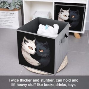 Yin And Yang Cats Funny Foldable Storage Bins with Handles Storage Cubes Closet Organizer for Living Room Bedroom 2PCS