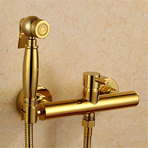 JIYTG Toilet Bidet Sprayer Set Hygienic Shower Hand Toilet Spray Gun Electroplate Solid Brass Shower Bidet Set 15cm Hole Distance