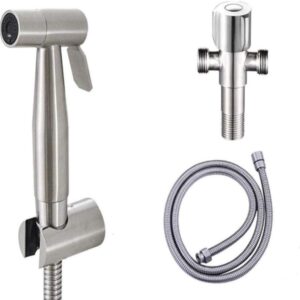 JIYTG Toilet Brush Toilet Handheld Bidet Spray Kit 304 Stainless Steel Bidet Toilet Spray Gun Set Companion Booster Nozzle