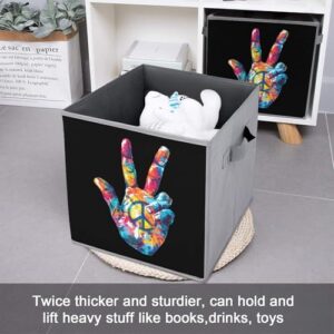 Tie Dye Peace Sign Foldable Storage Bins with Handles Storage Cubes Closet Organizer for Living Room Bedroom 6PCS