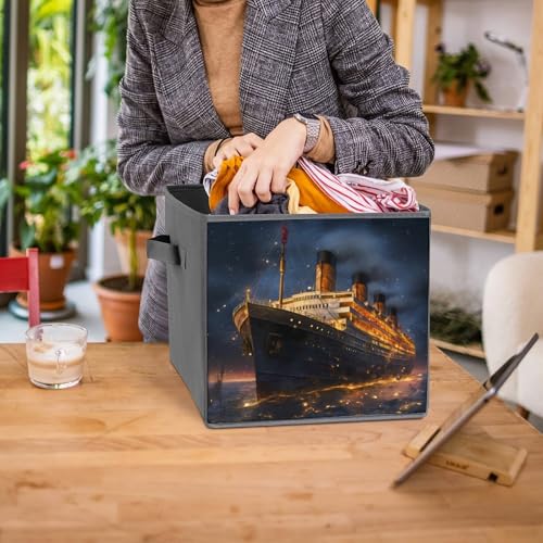 Titanic Cruise Ship Voyage Foldable Storage Bins with Handles Storage Cubes Closet Organizer for Living Room Bedroom 2PCS