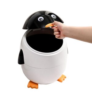 aiabaleaft cartoon penguin plastic trash can with lid bedroom large capacity wastebasket storage container for home kitchen dressing office kids bedroom