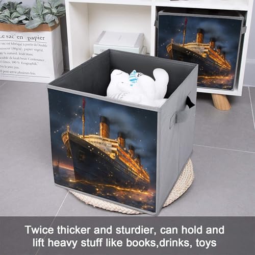 Titanic Cruise Ship Voyage Foldable Storage Bins with Handles Storage Cubes Closet Organizer for Living Room Bedroom 2PCS