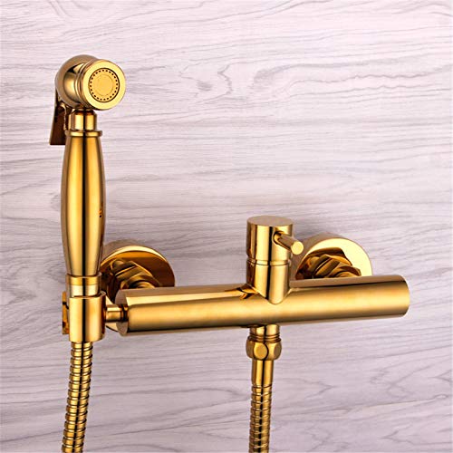 JIYTG Toilet Bidet Sprayer Set Hygienic Shower Hand Toilet Spray Gun Electroplate Solid Brass Shower Bidet Set 15cm Hole Distance