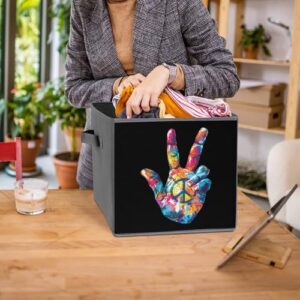 Tie Dye Peace Sign Foldable Storage Bins with Handles Storage Cubes Closet Organizer for Living Room Bedroom 6PCS