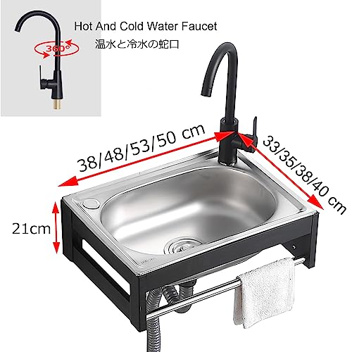 Commercial Hand Wash Station Utility Sink Stainless Steel, Single Bowl Wall Mounted Catering Sink Unit with Hot and Cold Water Taps, Restaurant Kitchen Sink for Indoor Outdoor Laundry Garage (38