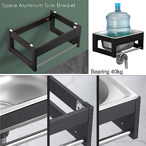 Commercial Hand Wash Station Utility Sink Stainless Steel, Single Bowl Wall Mounted Catering Sink Unit with Hot and Cold Water Taps, Restaurant Kitchen Sink for Indoor Outdoor Laundry Garage (38