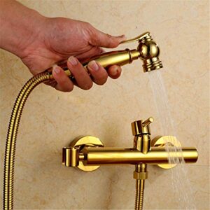 JIYTG Toilet Bidet Sprayer Set Hygienic Shower Hand Toilet Spray Gun Electroplate Solid Brass Shower Bidet Set 15cm Hole Distance