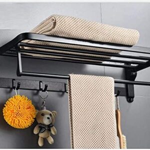 Towel Racks, Towel Rack Towel Holder Bathroom Towel Rail Foldable Double Towel Holder Bathroom Shelf Wall Towel Rack with Hooks Shelf Storage Rack Wall Shelf Organizer Bath Towel Holder/Black/60Cm