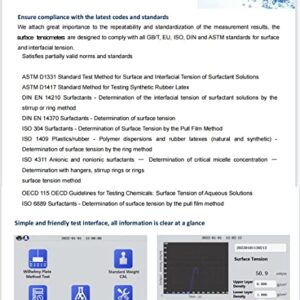 HFBTE Automatic Liquid Surface Tensiometer Pt Board Interfacial Tension Meter Tester with Platinum Board Wilhelmy Plate Method Measuring Modes Range 0 to 1000 mN/m Precision 0.1mN/m Data Storage