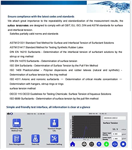 HFBTE Automatic Liquid Surface Tensiometer Pt Board Interfacial Tension Meter Tester with Platinum Board Wilhelmy Plate Method Measuring Modes Range 0 to 1000 mN/m Precision 0.1mN/m Data Storage