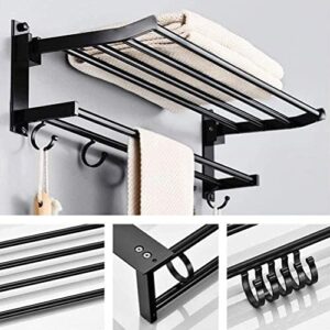 Towel Racks, Towel Rack Towel Holder Bathroom Towel Rail Foldable Double Towel Holder Bathroom Shelf Wall Towel Rack with Hooks Shelf Storage Rack Wall Shelf Organizer Bath Towel Holder/Black/60Cm