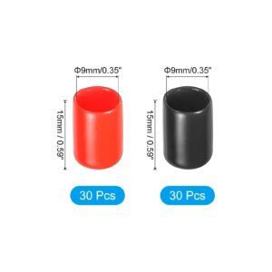 PATIKIL 9 mm Round Rubber End Caps, 60 Pack Vinyl Bolt Cover Caps Flexible Screw Thread Protectors for Metal Tubing Rod Bolts Cue Pools, Black-Red