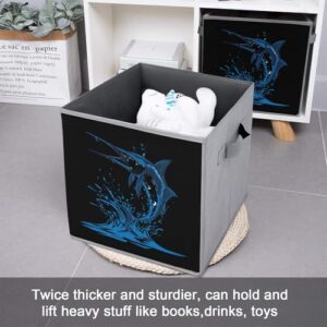 Beautiful Blue Marlin Fishing Foldable Storage Bins with Handles Storage Cubes Closet Organizer for Living Room Bedroom 2PCS