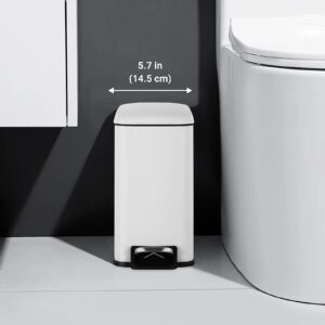 RROCOSIA Slim Bathroom Trash Can with Lid - 1.3 Gallon Small Garbage Bin, Step Pedal, Removable Bucket for Small Spaces, for Bathroom, Bedroom, and Kitchen (2, White)