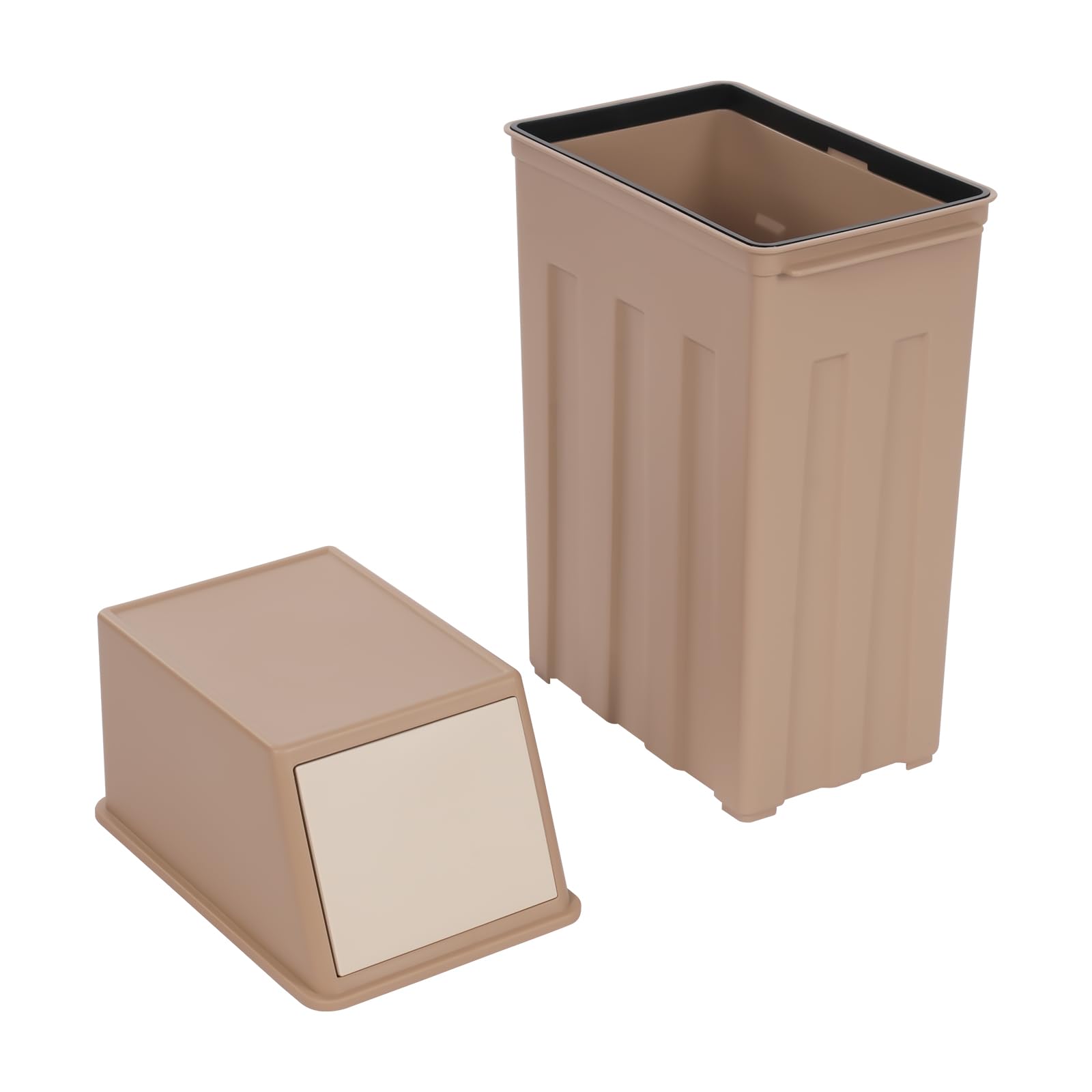 Xuthusman 30L Household Trash Can w/Hinged Flap Cover, Living Room Trash Can, Kitchen Kitchen Waste Bin, Bathroom Cleaning Storage Bin, Tall & Narrow Office Paper Basket (Light Coffee)