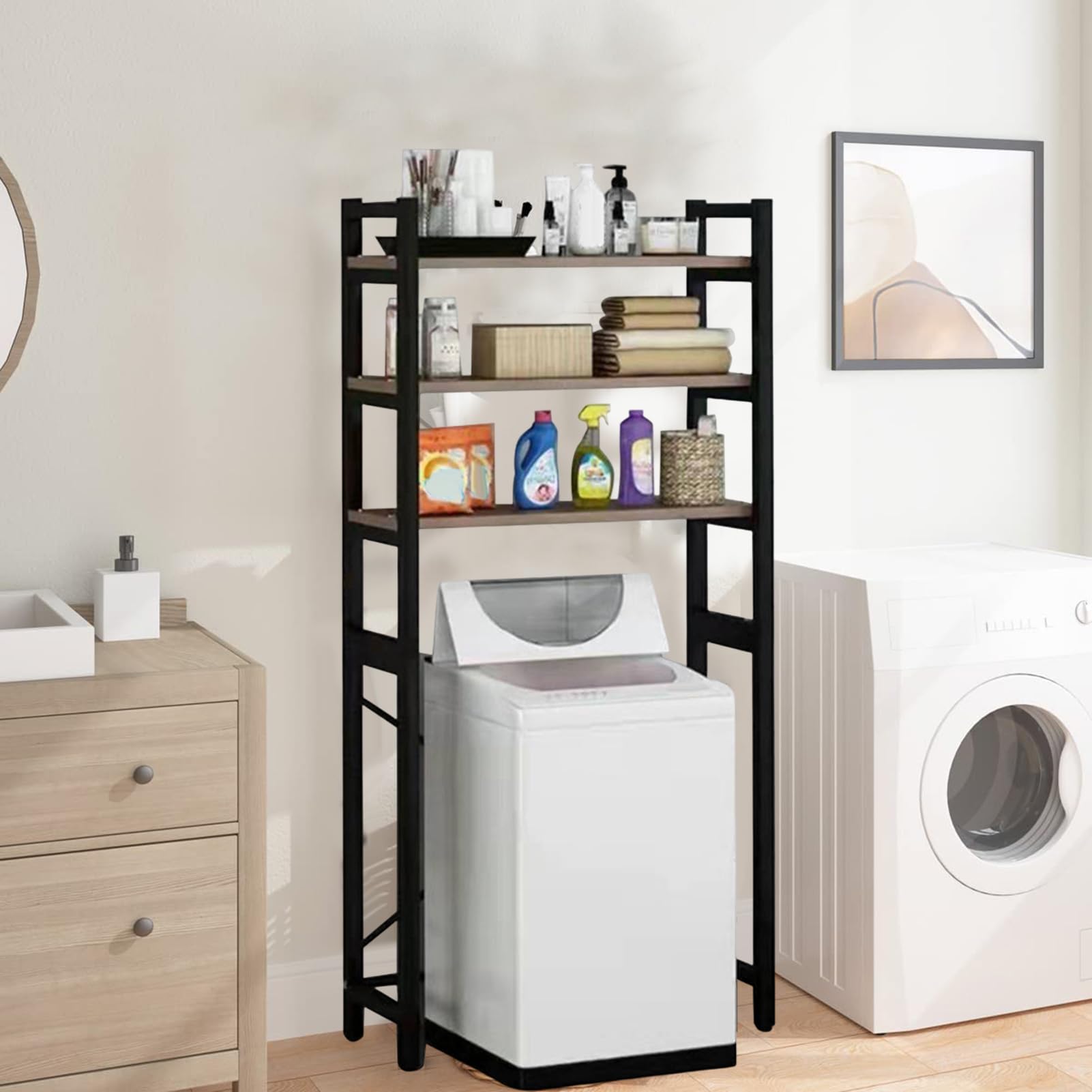 ZTGD Over The Toilet Storage Cabinet, Large Capacity 4-Tier Bathroom Shelves Over Toilet Storage, Freestanding Space Saver Bathroom Shelves Over Toilet for Restroom, Bathroom (Black)