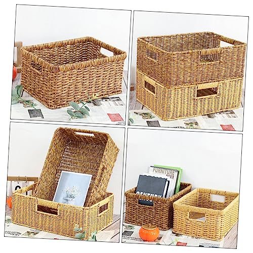 HOMOCONO Storage Basket Toilet Tank Basket Baskets for Food Container Basket for Toys Desktop Finishing Basket Toy Storage Bin Wicker Baskets Condiments Containers Keychain Holder Pp Brown