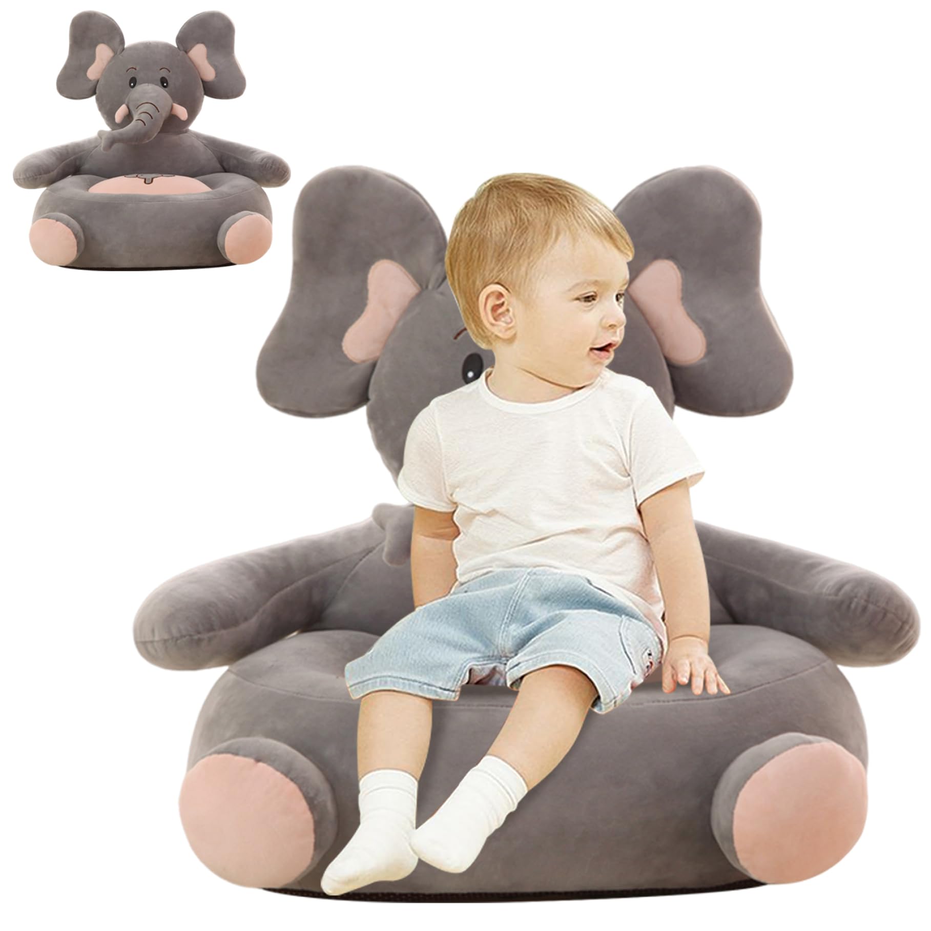 BEAHING Kids Sofa 19.7x19.7x17.7 inch Stuffed Plush Kids Armchair Cute Elephant Toddler Sofa Elastic Baby Armchair for Bedroom Furniture Home Decor Toddler Armchair