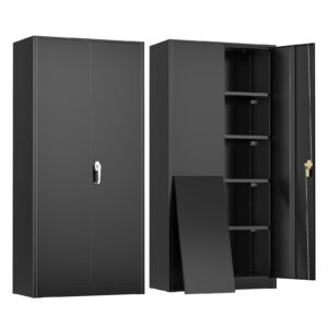 crownland 72” metal storage cabinet, lockable garage storage cabinets, high office storage cabinet with adjustable shelves for garage, home office,pantry, file(black-narrow)