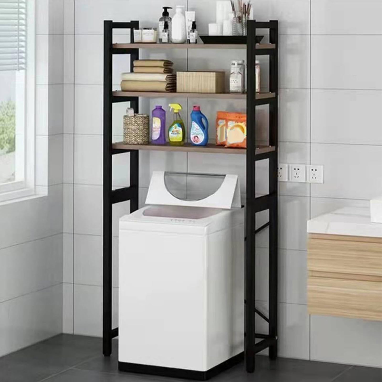 ZTGD Over The Toilet Storage Cabinet, Large Capacity 4-Tier Bathroom Shelves Over Toilet Storage, Freestanding Space Saver Bathroom Shelves Over Toilet for Restroom, Bathroom (Black)