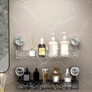 EEZCP Raidley No Drill Clear Wall Caddy, Raidley Bathroom Storage Shelf, Light Luxury Style Glacier Pattern Suction Cup Shelf, No-Drill Clear Wall Caddy Drill-Free Removable (1Set Gray)