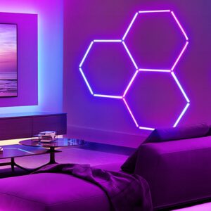 lylunnamsp hexagon garage lights, 170w 19550lm, 3 grids rgb led hexagon lights, 6500k super bright honeycomb lights ceiling for garage, gaming room, party, gym, bar