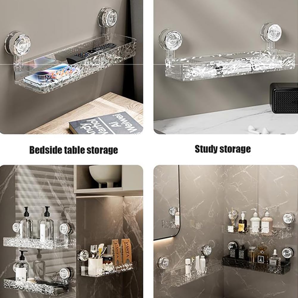 EEZCP Raidley No Drill Clear Wall Caddy, Raidley Bathroom Storage Shelf, Light Luxury Style Glacier Pattern Suction Cup Shelf, No-Drill Clear Wall Caddy Drill-Free Removable (1Set Gray)