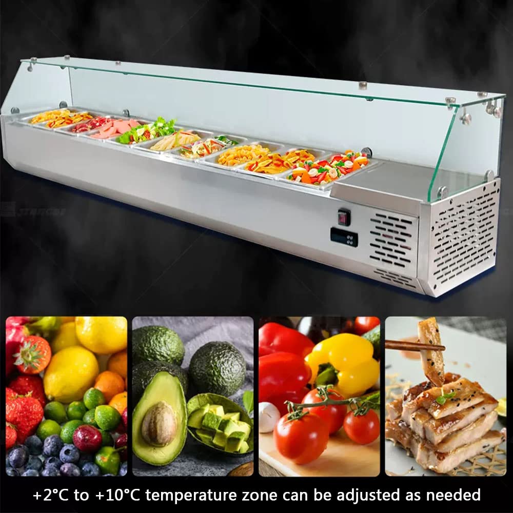 CUTPOIY Commercial Fresh-Keeping Cabinet, Desktop Salad Cabinet Glass Salad Table Pizza Sprinkle Table Dessert Refrigerated Display Cabinet,A