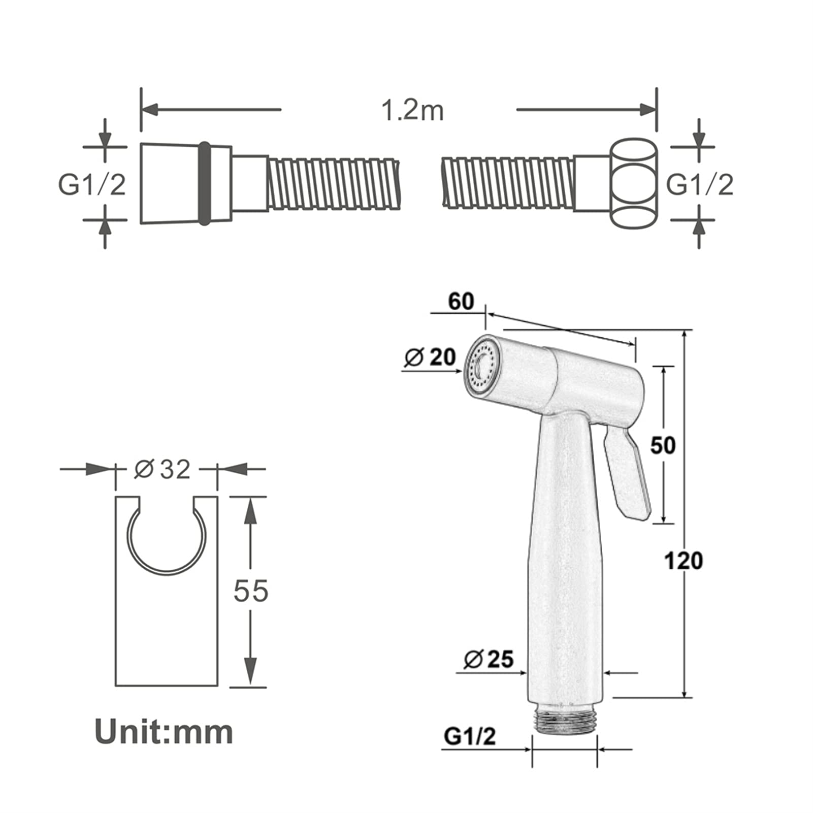 JIYTG Brushed Toilet Bidet Sprayer Wall Mounted Handheld Bidet Faucet Bathroom Cloth Diaper Handheld Sprayer Kit Spray Gun Set with Angle Valve