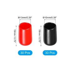 PATIKIL 10 mm Round Rubber End Caps, 60 Pack Vinyl Bolt Cover Caps Flexible Screw Thread Protectors for Metal Tubing Rod Bolts Cue Pools, Black-Red