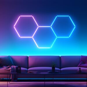 lylunnamsp rgb led hexagon lights, led ceiling light hexagon 170w 19550lm, 3 grids diy hexagon led lights, 6500k ultra bright, easy install, durable design for garage, party, gym, bar